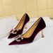1818-K78 Banquet Light Luxury Elegant Women's High Heels Western Suede Shallow Mouth Pointed Toe Rhinestone Bow Single_vogvips.com