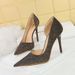 High Heel Pumps With Short Pointy Side Cutout Shimmering Sequin Cloth Heels For Women_vogvips.com