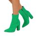 Chic Green Chunky Heel Boots For Women – Fashionable Pointed Toe Mid-Calf Boots With Side Zipper, Perfect For Fall & Winter_vogvips.com