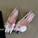 Women's Sheepskin Flat Shoes Exquisite Floral Square Toe Closed Backless Sandals Spring New Style Fairy_vogvips.com