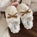 Fashion Cute Bowknot Plush Maternity Shoes For Women Winter Student Non-Slip Cotton Slippers Versatile Home Leisure_vogvips.com