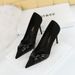 3739-1 Korean Version Fashion Fit, Elegant And Slim Thin Heel, Shallow Mouth, Pointed Bow Tie Single Shoe, Women's High_vogvips.com