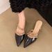 Muller High Heels, Pointed Toe, Thick Heel, Toe Cap, One-leg Mid-heel, Nude Color Rivets, Outwear Half Slippers For Women With Skirt_vogvips.com