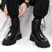 Martin Autumn High-Top Thick-Soled Motorcycle Work Black Men's Mid-Top Shoes British Style Leather Boots_vogvips.com