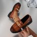 Women's Slip-On Casual Loafers Color Block Fleece Lined Brown Soft Leather Platform Soles British Style_vogvips.com