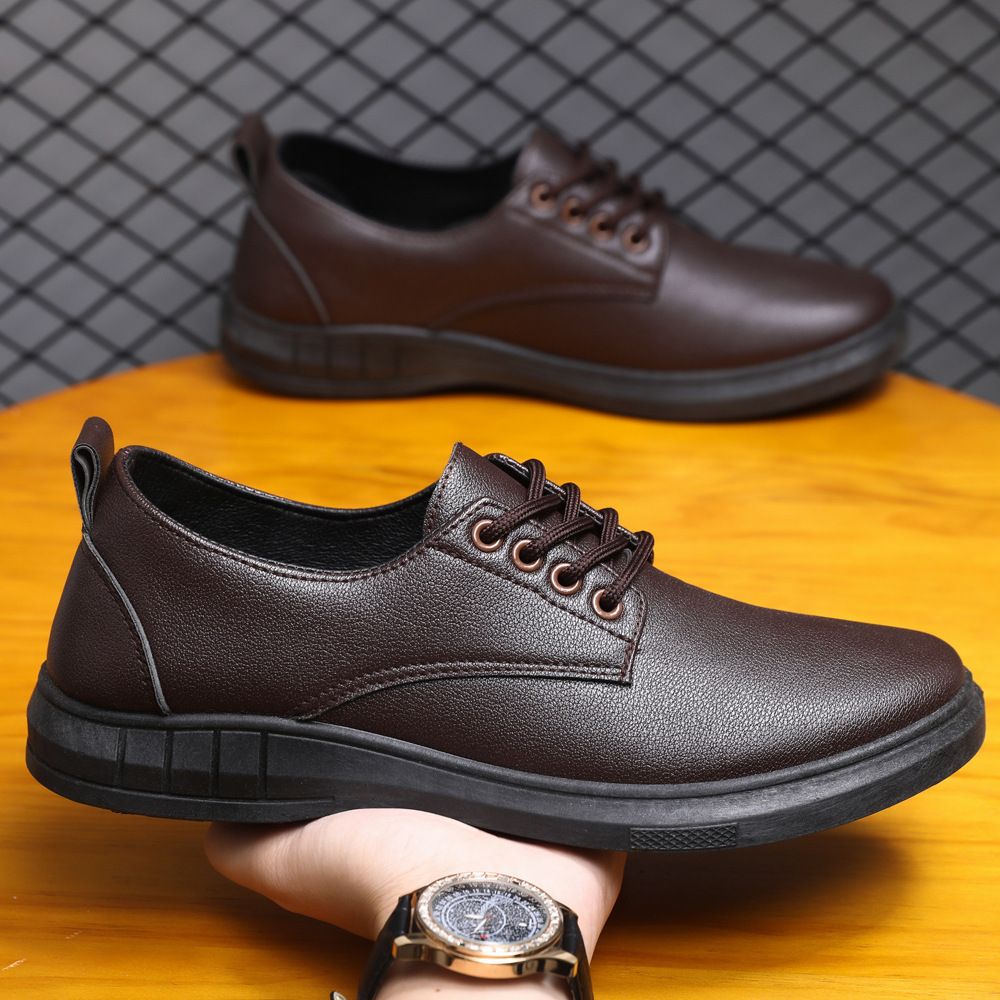 Spring Summer Men's Work New Business Black Leather Chef Shoes Men Korean Style Versatile Thick Casual Sneakers_vogvips.com