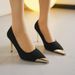 2025 Fall New Black Heels For Women, Metal Pointed Toe, Thin Heel, Suede, French Style, Elegant Women's High Heel Pumps_vogvips.com