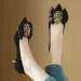 Womens Natural Suede Leather Crystal Buckle Sweet Bowtie Pumps 4cm Thin High Heel Pointed Toe Elegant Ladies Party Dress_vogvips.com