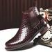 Men's Chelsea Boots With Elastic Ankle & Woven Texture - Slip-Resistant PU Leather Casual Boots For Autumn (Black/Burgundy)_vogvips.com