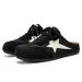 Men Black Suede Backless Mules White Star Patch Lace Up Flat Casual Slide Sneakers_vogvips.com