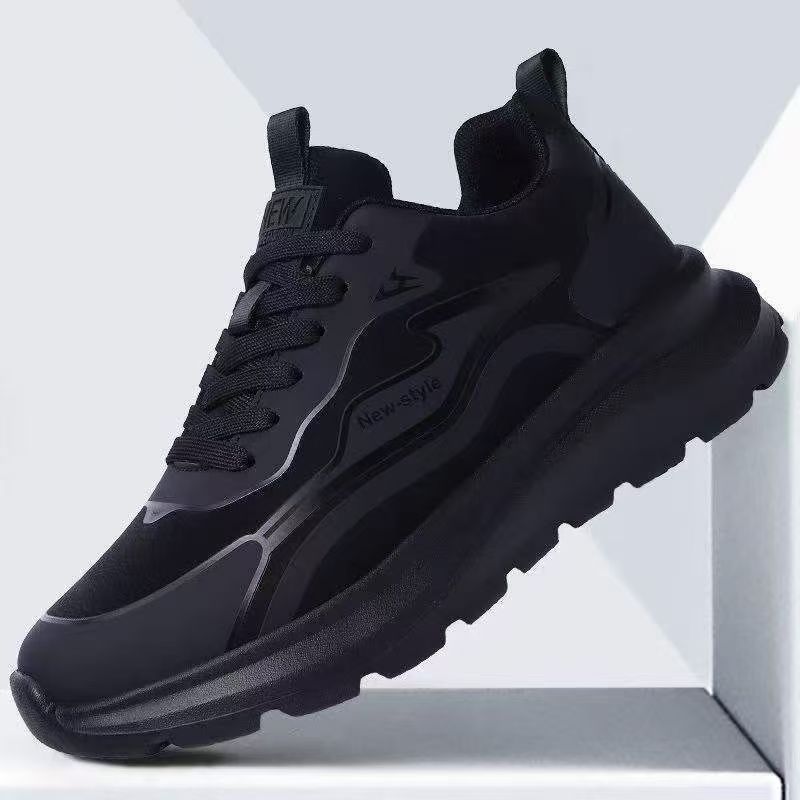 Spring Casual Men's Shoes Trendy Versatile Black Leather Running Sports Outdoor Student Footwear_vogvips.com