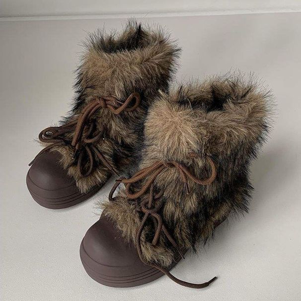Fashion Trend Snow For Women 2025 Autumn Winter New Style Fleece Lined Thick Sole Fluffy One-Piece Cotton Shoes Short_vogvips.com