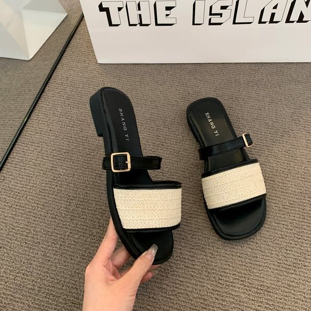 Stomp Feeling Soft Bottom Non-slip Flat Slippers Women's Outer Wear New Retro All-match Casual Beach Shoes_vogvips.com