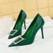Women's shoes fine heels high heels shallow mouth pointed patent leather snake-print rhinestone buckle single shoes_vogvips.com