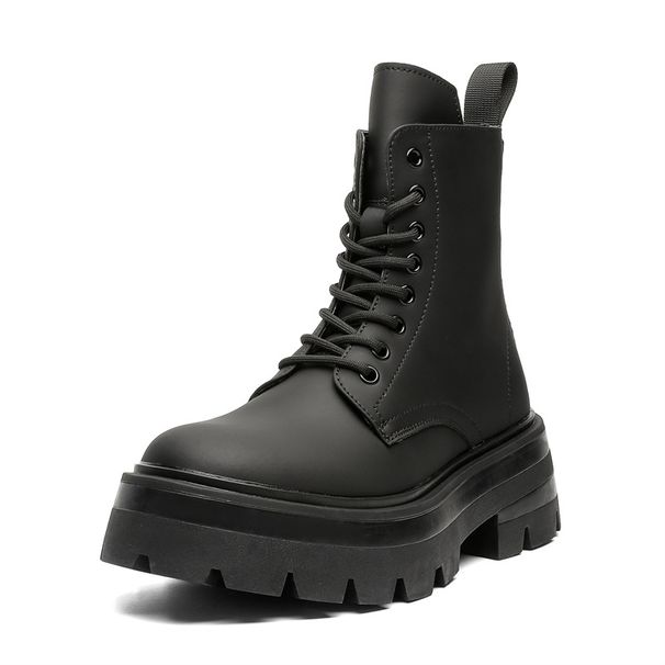 Men's Shoes Fleece Casual Big Head Leather Boots Thick Sole Heightening High Top Leather Shoes Martin Boots_vogvips.com