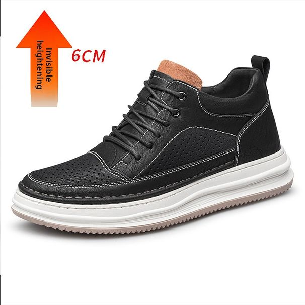 Shoes Men's Tide Invisible Inner Height Increase Men's Shoes Round Head Shallow Mouth Men's Casual Shoes High Top Black Board Shoes_vogvips.com