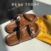 BEAUTODAY Casual Slippers Women Genuine Leather Solid Double Strap Summer Beach Ladies Brown Footwears Handmade 34085_vogvips.com