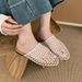 Retro New Style Mesh Hollow Breathable Sandals, Fishnet Woven Closed-toe Mules, Flat-soled Roman Sandals_vogvips.com