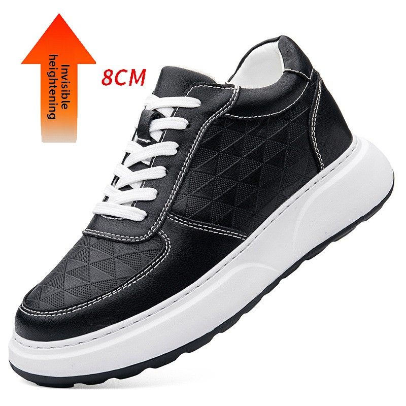 Thick-soled Heightening Board Shoes Men's Invisible Inner Heightening Shoes Cowhide Hollow Breathable Leisure Sports_vogvips.com