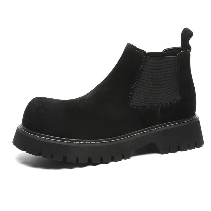 Martin Boots Men's Round Head Leather Boots Frosted Mid Help Chelsea Boots Dark Casual Men's Boots_vogvips.com