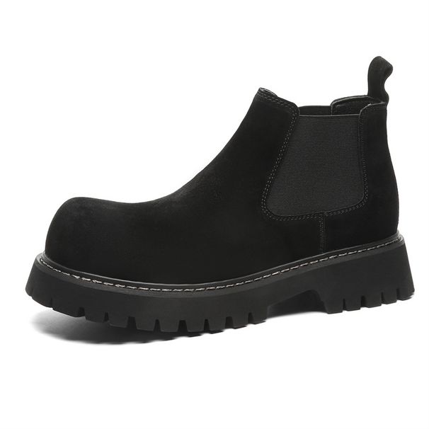 Martin Boots Men's Round Head Leather Boots Frosted Mid Help Chelsea Boots Dark Casual Men's Boots_vogvips.com