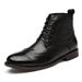 Men's Pointed Shoes Front Lace-up Low-heeled Casual Men's Carved Chelsea Boots_vogvips.com