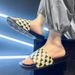 One Word Drag Men's Black And White Checkerboard Large EVA Soft Bottom Beach Slippers Slide Slippers_vogvips.com