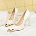 3739-36 Korean Version Banquet Shallow Mouth Slim Heeled Women's Pointed Iron Toe Decoration Super High Heels Patent_vogvips.com