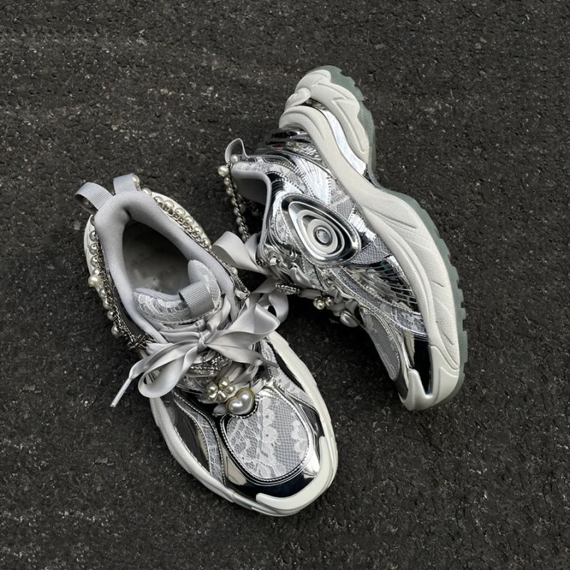 () Paris Thick Soled Dad Shoes Women's Instagram Trendy New Spring Pearl Height Increase Fashion Versatile Mesh Rest_vogvips.com