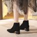 Women's Pointed Toe Ankle Boots Low-Cut Vintage V-Cut Chunky Heel Shoes Suede Lace-Up Winter Spring Fall Booties_vogvips.com