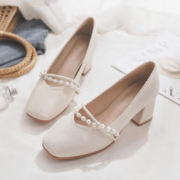 Haute Temperament High Heels Women's Foreign Mary Jane Shoes Small Leather Shoes Thick Heel Single Shoes With Skirt_vogvips.com