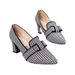 large Size Houndstooth Stylish Thick Heeled Shoes For Women With Comfortable And Versatile Pointed Toe High Heels_vogvips.com