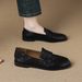 Women's British-style Shoes 2026 New Model, Soft Leather Black Round-toe Flat Slip-on Retro Loafers For Women_vogvips.com