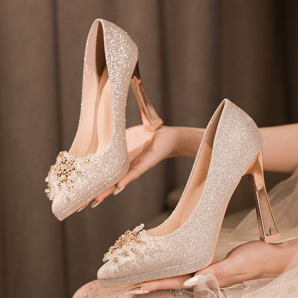 2026 Pointed Toe High Heels, Luxurious Elegant, Comfortable Wedding Shoes, Versatile With Rhinestones And Sequins,_vogvips.com