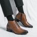 European Warm Series Genuine Pointed Toe For Men Korean Style Trendy British Martin Boots Red Hairstylist High Top Height Increasing Leather_vogvips.com