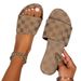 Plus Size Women's Floral Print Flat Slippers Round Toe Low Heel Khaki Strappy Slip-On Shoes_vogvips.com