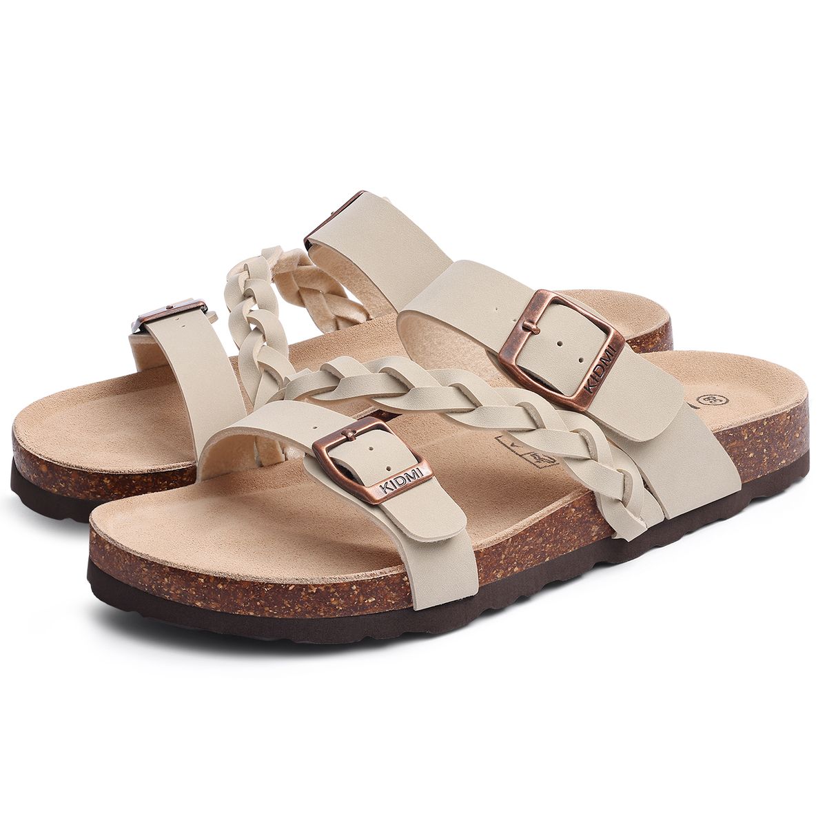 Shevalues Leisure Women's Cork Footbed Arch Support Slip-On Brand Lady Sandals With Double Buckle Summer New Sandal_vogvips.com