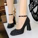 9983-K106 Style Women's With Thick High Heels, Waterproof Platform, Shallow Mouth, Square Toe, Sequins, Straight Strap,_vogvips.com