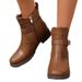 2025 New Large Size Western Leather For Women, Vintage Belt Buckle Chunky Heel Fashionable Versatile Fashion_vogvips.com