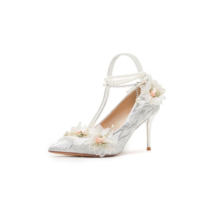 6681-58-036 Green Fairy Tale One-Strap Pearl Chain French Dress Wedding Shoes Thin Heel Elegant Women's High Heels_vogvips.com