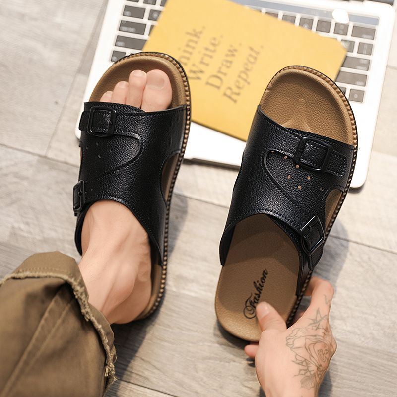New Cool In Summer With Soft Soles, Fashionable And Versatile, Anti Slip Outdoor Beach Shoes, One Line Slippers For Men_vogvips.com