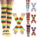 Rainbow Socks High Socks Cotton Knee Socks Women's Colorful Striped Gloves Party Props Set_vogvips.com
