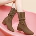 2025 Fall/Winter New Women's Boots For Petite Women, Height-Increasing Boots, Chunky Heel Mid-Calf Leather Boots, Pleated Versatile Stack Boots_vogvips.com