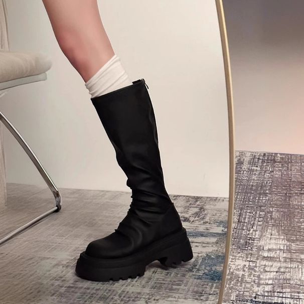 National Trend Petite Rider This Year's Popular High Tube Over-the-Knee Black Chunky Heel Slouchy Long Slim Boots_vogvips.com