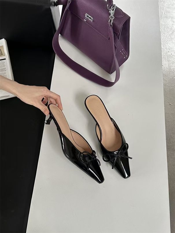 Baotou Low Slippers 2024 New French Fairy Style Butterfly Bow Square Head Temperament Simple Coarse Heel Cool Mop_vogvips.com