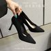 MTX Student Etiquette High Heels 2025 Spring New Mid-Heel Black Suede Professional Work Shoes For Women_vogvips.com