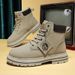 Men's Extra Wide Size 46-48 Work Boots - Vintage British Style High Top Leather Ankle Boots With Waterproof PU Upper & Rubber Sole_vogvips.com