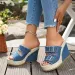 Belt Buckle Slope Heel Fish Mouth Sandals Women's Denim Thick Soled Summer Outdoor Wear Cool Slippers_vogvips.com