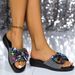 Slope Heel Women's 2024 New Large Size Fashion Outwear Sequin Bow Cool Slippers_vogvips.com