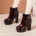 2025 Winter New British Style Chunky Martin For Women Patent Leather Embossed High Heel Thick Sole Small Size Waterproof_vogvips.com